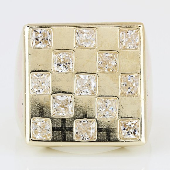 14k Two-tone Rose Gold Yellow Gold Checkerboard Cubic Zirconia CZ Statement Ring